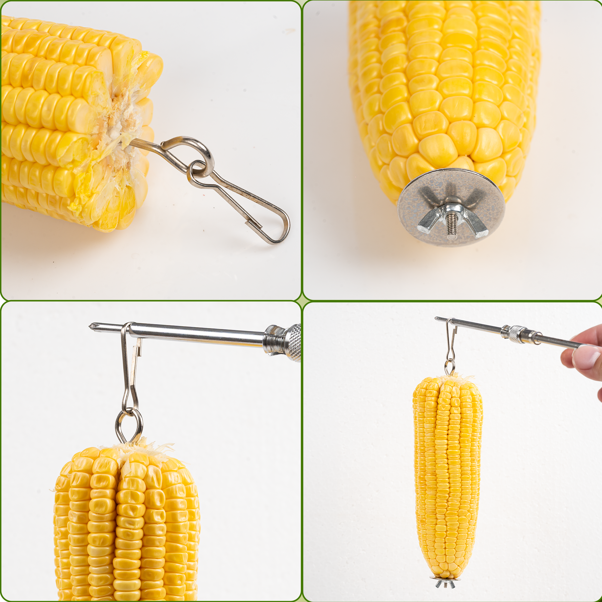 Bird Food Holder Combo Set, 5 Pcs Stainless Steel Hanging Stick Skewer, Fruit Vegetable Bird Feeder with Secure Lock Hook & Anti-Drop Base for Small Birds & Animals