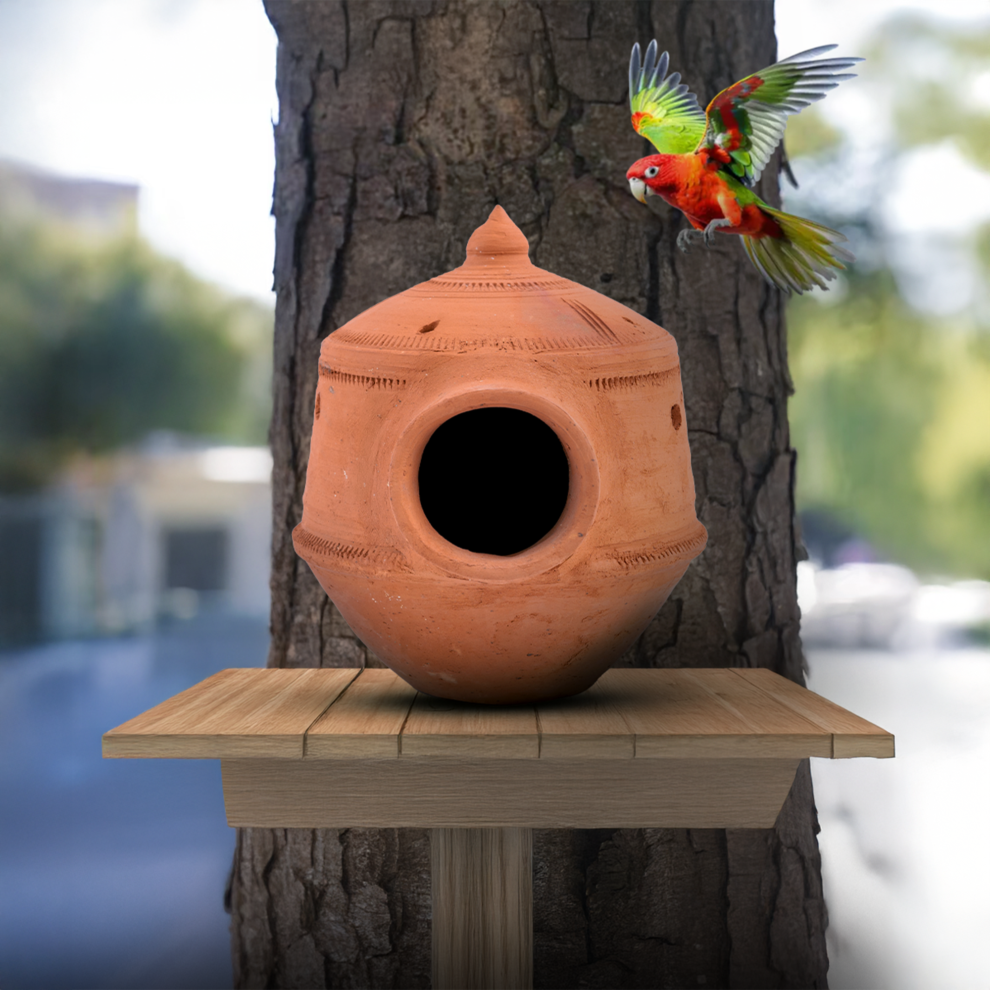 Natural Mud Hanging Bird Nest for Balcony & Garden – Bird House for Sparrows, Budgies, Lovebirds & Squirrels , Indoor & Outdoor Use –Cooling Design with Hanging Loop (1 Pc, Red Brown)