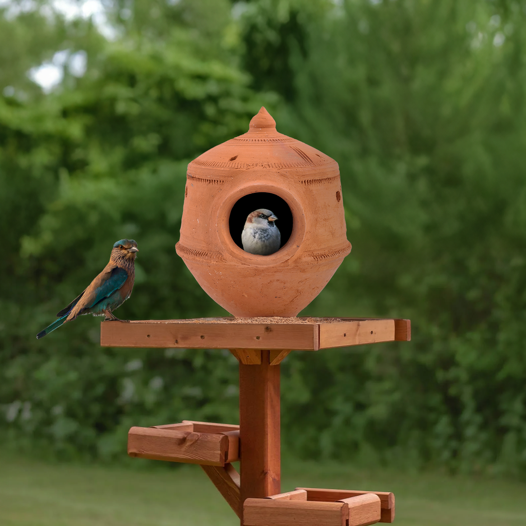 Natural Mud Hanging Bird Nest for Balcony & Garden – Bird House for Sparrows, Budgies, Lovebirds & Squirrels , Indoor & Outdoor Use –Cooling Design with Hanging Loop (1 Pc, Red Brown)