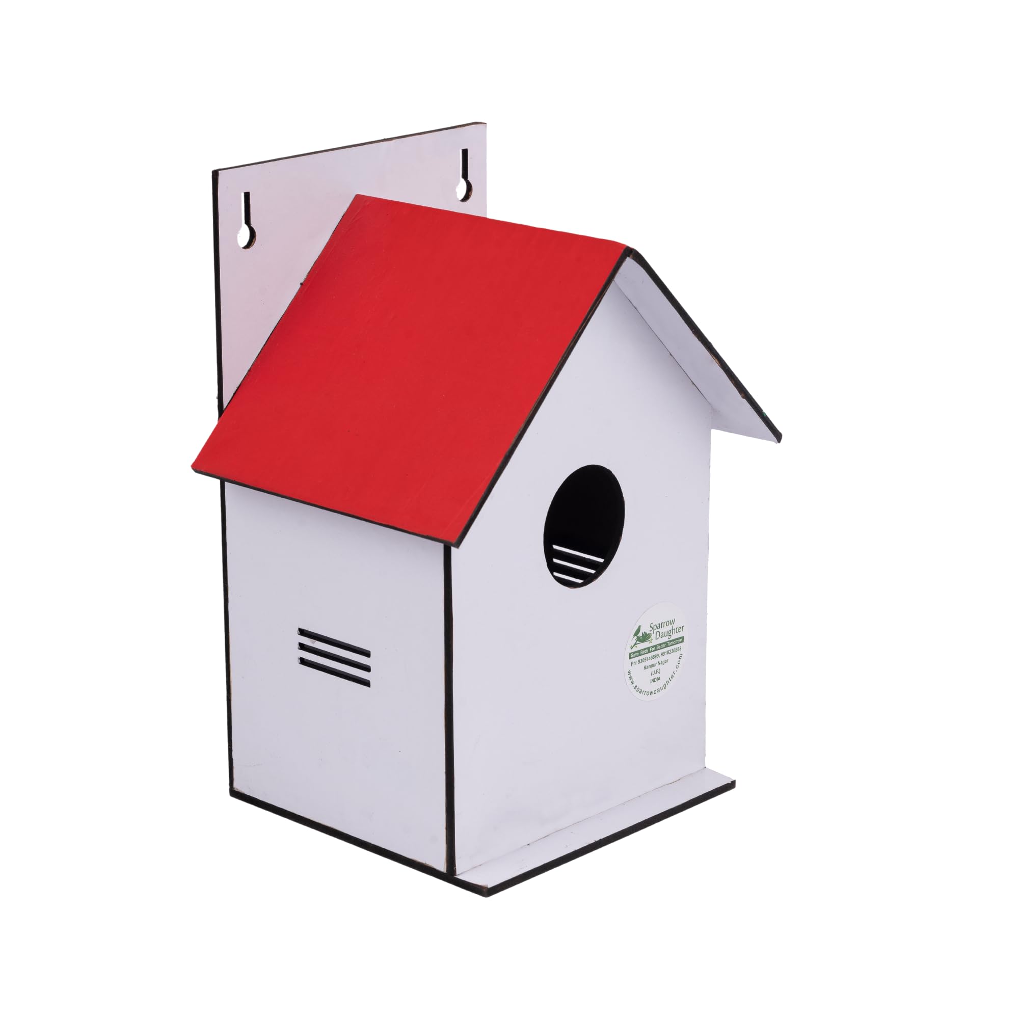 Sparrow Daughter Hut Shape MDF Bird House for House Sparrow, Love Birds, Wooden Bird Nest for Balcony & Garden Hanging, Large Size