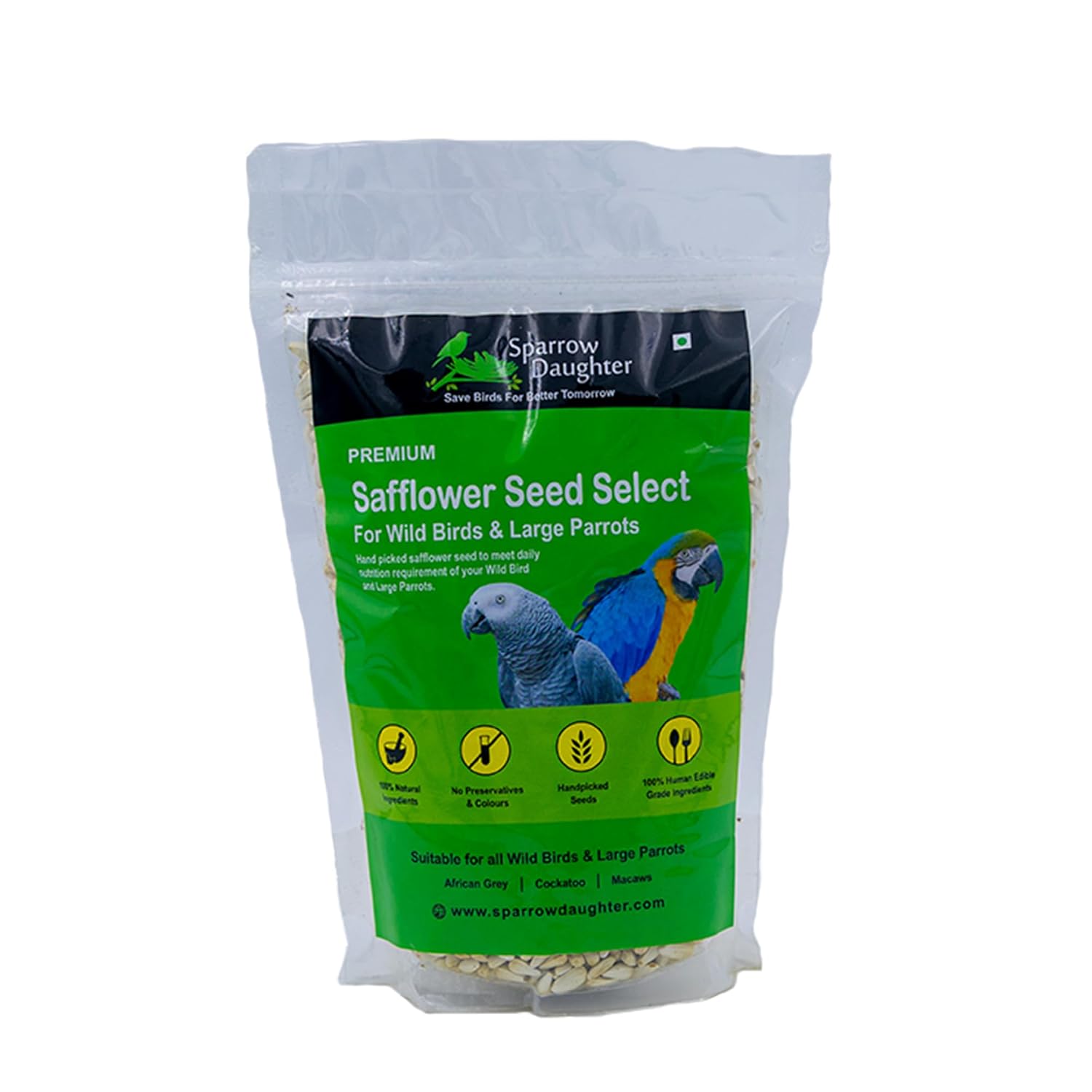 Sparrow Daughter Safflower Seeds, Bird Food for Wild Birds & Large Parrots enriched with Nutrition, Kusum Beej/Kardi Seed for African Grey, Macaws, Cockatoo.