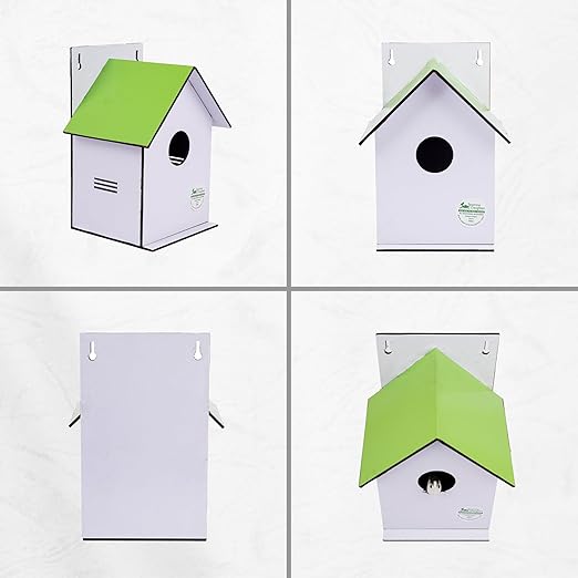 Sparrow Daughter Hut Shape MDF Bird House for House Sparrow, Love Birds, Wooden Bird Nest for Balcony & Garden Hanging, Medium Size