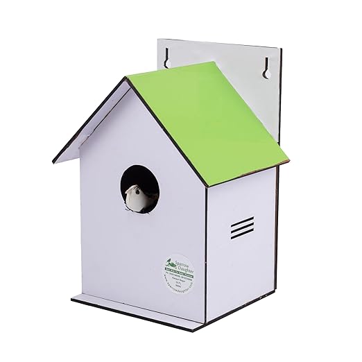 Sparrow Daughter Hut Shape MDF Bird House for House Sparrow, Love Birds, Wooden Bird Nest for Balcony & Garden Hanging, Medium Size