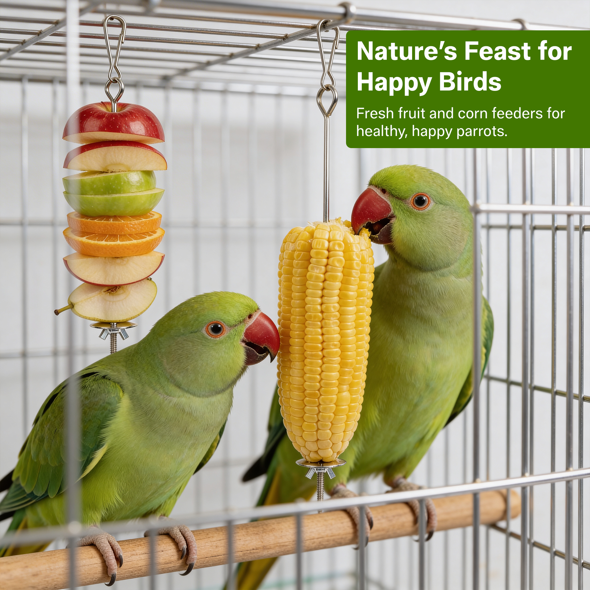 Bird Food Holder Combo Set, 5 Pcs Stainless Steel Hanging Stick Skewer, Fruit Vegetable Bird Feeder with Secure Lock Hook & Anti-Drop Base for Small Birds & Animals