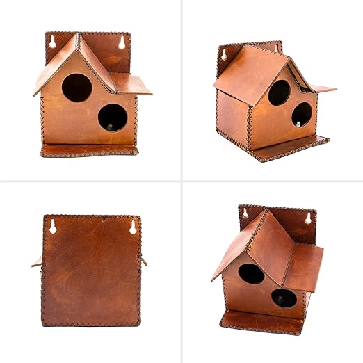 Sparrow Daughter Bird House – Original Leather, Hanging Nest Box for Balcony & Garden, Perfect for Sparrows, Lovebirds & Hummingbirds. Includes 50g Nesting Material Free!
