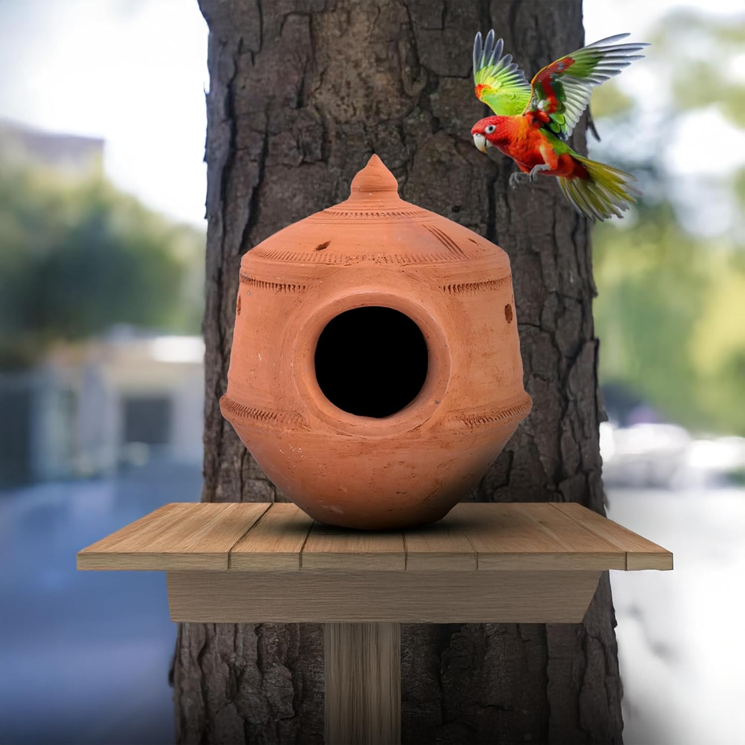 Natural Mud Bird Nest for Balcony & Garden – Bird House Cage for Sparrows, Budgies, Lovebirds, Squirrel – Indoor & Outdoor Use – NO Hanging, Cooling Design (1 Pc) Red Brown