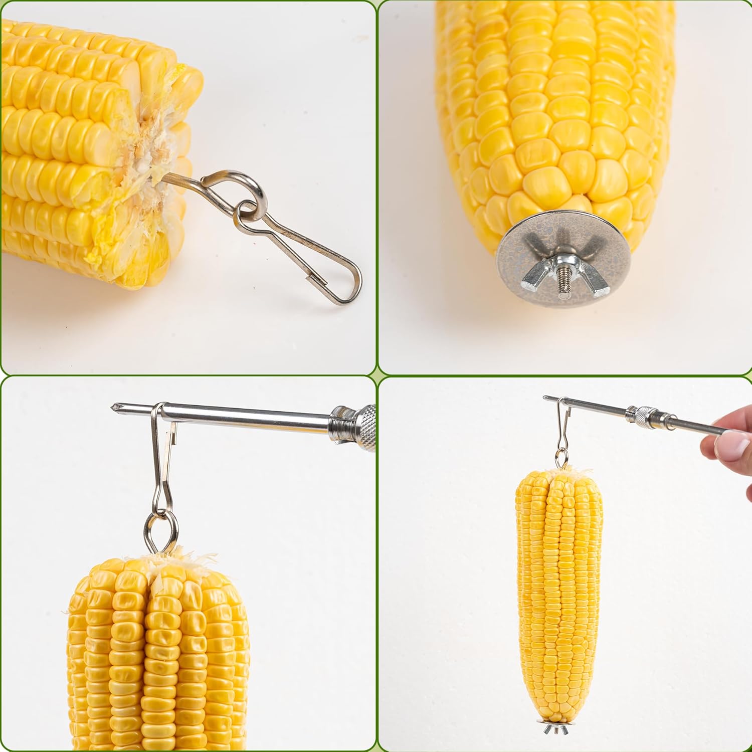Bird Food Holder Combo Set, 5 Pcs Stainless Steel Hanging Stick Skewer, Fruit Vegetable Bird Feeder with Secure Lock Hook & Anti-Drop Base for Small Birds & Animals