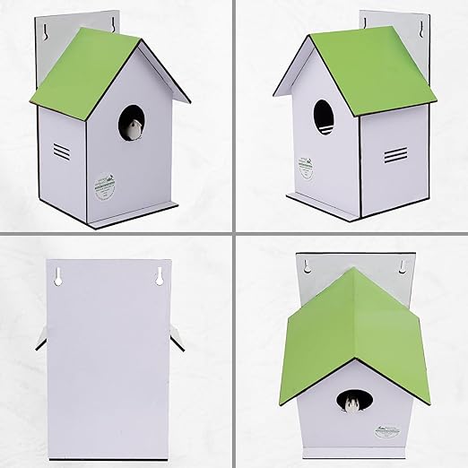 Sparrow Daughter Hut Shape MDF Bird House for House Sparrow, Love Birds, Wooden Bird Nest for Balcony & Garden Hanging, Large Size