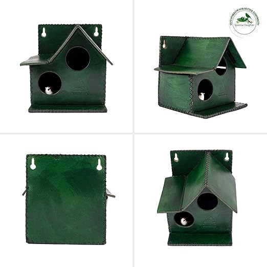 Sparrow Daughter Bird House – Original Leather, Hanging Nest Box for Balcony & Garden, Perfect for Sparrows, Lovebirds & Hummingbirds. Includes 50g Nesting Material Free!