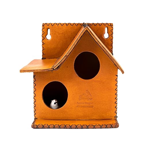 Sparrow Daughter Bird House – Original Leather, Hanging Nest Box for Balcony & Garden, Perfect for Sparrows, Lovebirds & Hummingbirds. Includes 50g Nesting Material Free!