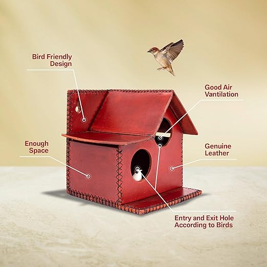 Sparrow Daughter Bird House – Original Leather, Hanging Nest Box for Balcony & Garden, Perfect for Sparrows, Lovebirds & Hummingbirds. Includes 50g Nesting Material Free!