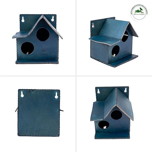 Sparrow Daughter Bird House – Original Leather, Hanging Nest Box for Balcony & Garden, Perfect for Sparrows, Lovebirds & Hummingbirds. Includes 50g Nesting Material Free!