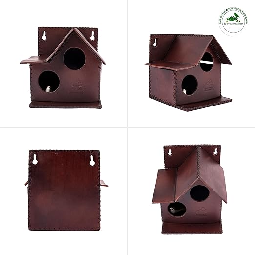 Sparrow Daughter Bird House – Original Leather, Hanging Nest Box for Balcony & Garden, Perfect for Sparrows, Lovebirds & Hummingbirds. Includes 50g Nesting Material Free!