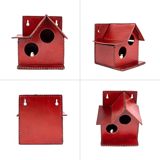 Sparrow Daughter Bird House – Original Leather, Hanging Nest Box for Balcony & Garden, Perfect for Sparrows, Lovebirds & Hummingbirds. Includes 50g Nesting Material Free!