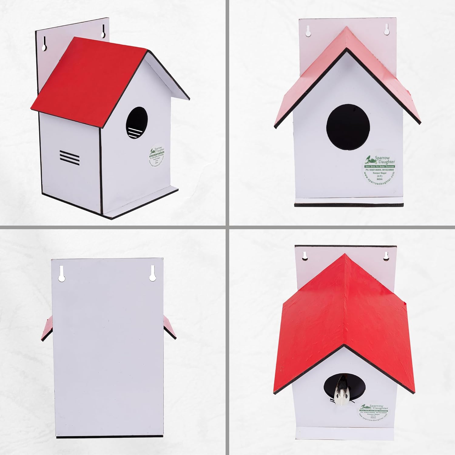 Sparrow Daughter Hut Shape MDF Bird House for House Sparrow, Love Birds, Wooden Bird Nest for Balcony & Garden Hanging, Large Size