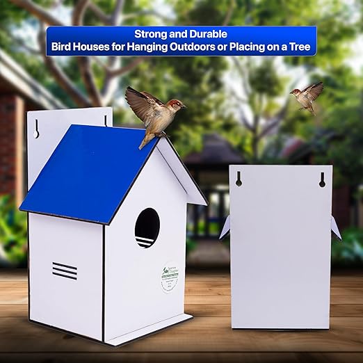 Sparrow Daughter Hut Shape MDF Bird House for House Sparrow, Love Birds, Wooden Bird Nest for Balcony & Garden Hanging, Large Size