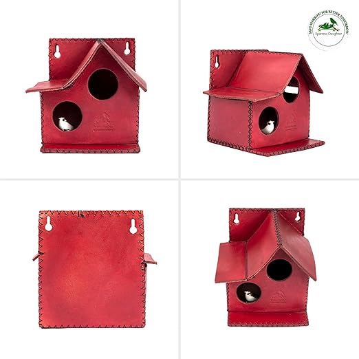 Sparrow Daughter Bird House – Original Leather, Hanging Nest Box for Balcony & Garden, Perfect for Sparrows, Lovebirds & Hummingbirds. Includes 50g Nesting Material Free!