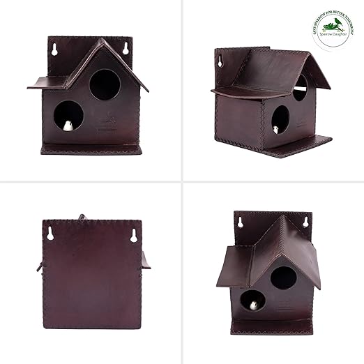 Sparrow Daughter Bird House – Original Leather, Hanging Nest Box for Balcony & Garden, Perfect for Sparrows, Lovebirds & Hummingbirds. Includes 50g Nesting Material Free!