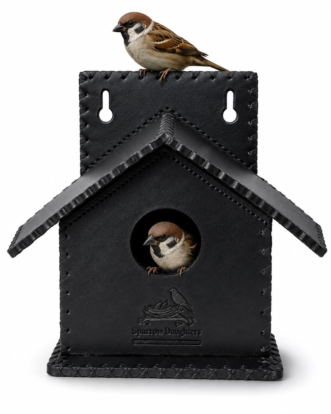 Sparrows Daughters Recycled Leather  Birdhouse & Bird Nest for Balcony Garden | Hanging Sparrow Nest with Air Ventilation | Wall Mount | Weather Resistant | Chidiya Ka Ghosla | Waterproof | Black