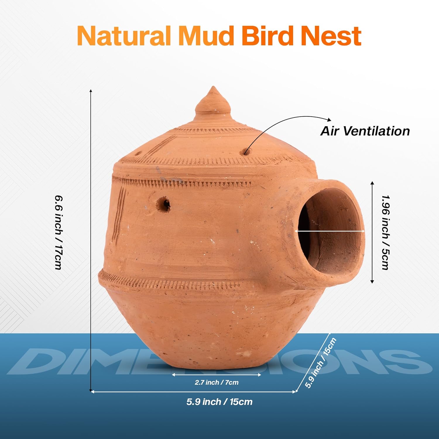 Natural Mud Bird Nest for Balcony & Garden – Bird House Cage for Sparrows, Budgies, Lovebirds, Squirrel – Indoor & Outdoor Use – NO Hanging, Cooling Design (1 Pc) Red Brown