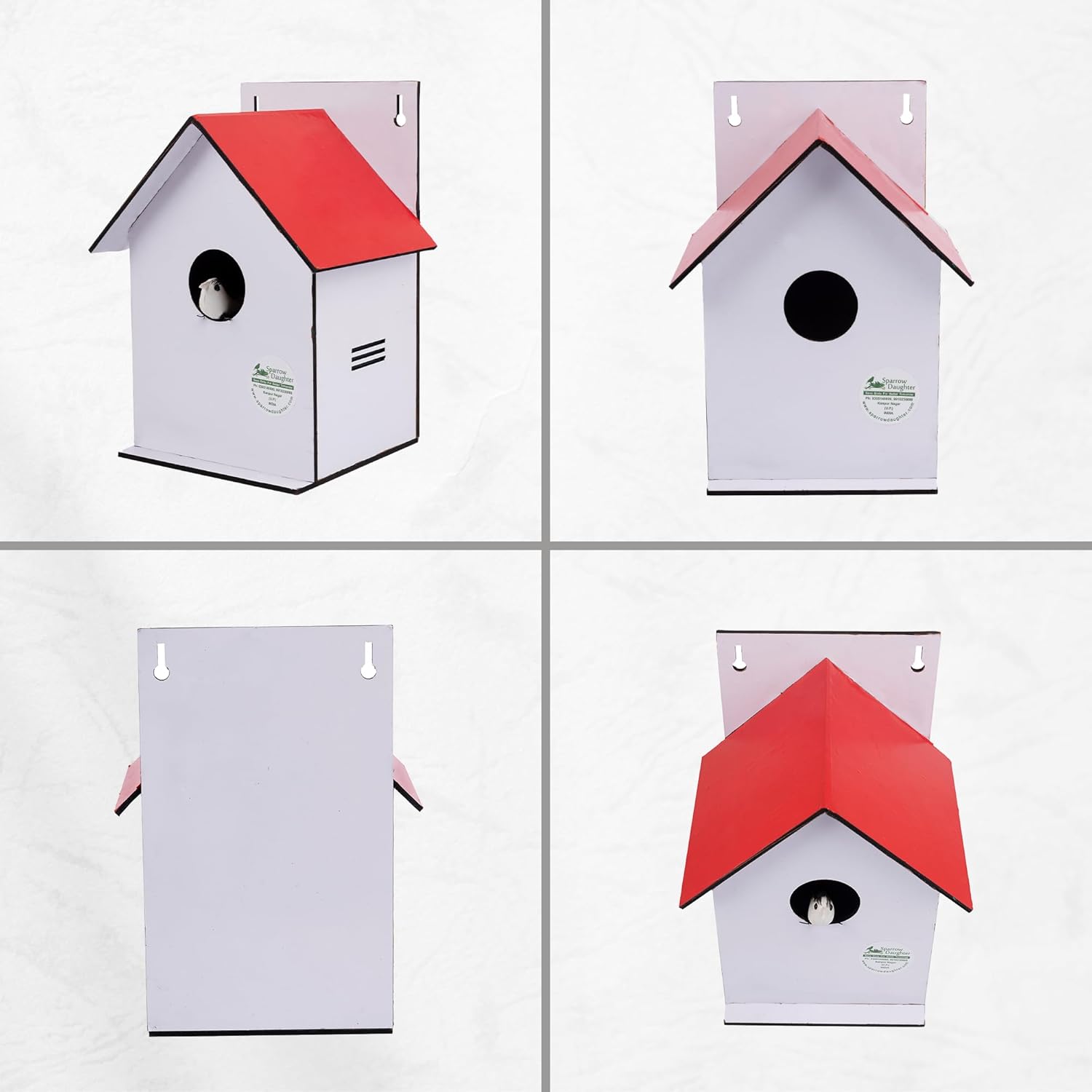 Sparrow Daughter Hut Shape MDF Bird House for House Sparrow, Love Birds, Wooden Bird Nest for Balcony & Garden Hanging, Medium Size