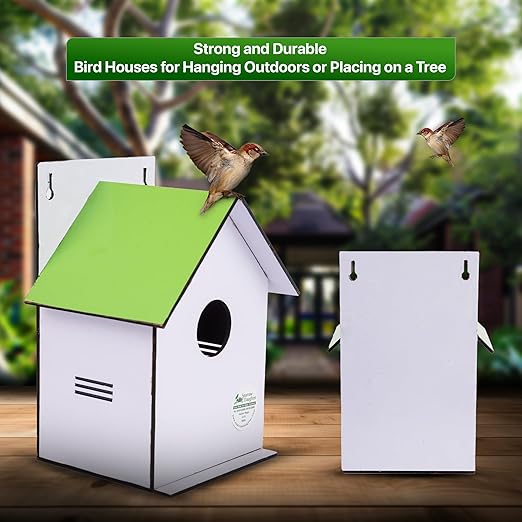 Sparrow Daughter Hut Shape MDF Bird House for House Sparrow, Love Birds, Wooden Bird Nest for Balcony & Garden Hanging, Medium Size