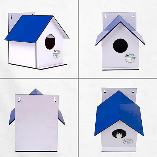 Sparrow Daughter Hut Shape MDF Bird House for House Sparrow, Love Birds, Wooden Bird Nest for Balcony & Garden Hanging, Small (Set of 2)