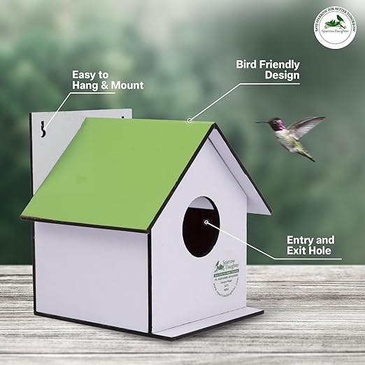 Sparrow Daughter Hut Shape MDF Bird House for House Sparrow, Love Birds, Wooden Bird Nest for Balcony & Garden Hanging, Small (Set of 2)