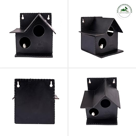 Sparrow Daughter Bird House – Original Leather, Hanging Nest Box for Balcony & Garden, Perfect for Sparrows, Lovebirds & Hummingbirds. Includes 50g Nesting Material Free!
