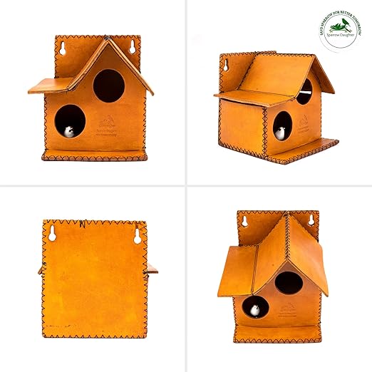 Sparrow Daughter Bird House – Original Leather, Hanging Nest Box for Balcony & Garden, Perfect for Sparrows, Lovebirds & Hummingbirds. Includes 50g Nesting Material Free!