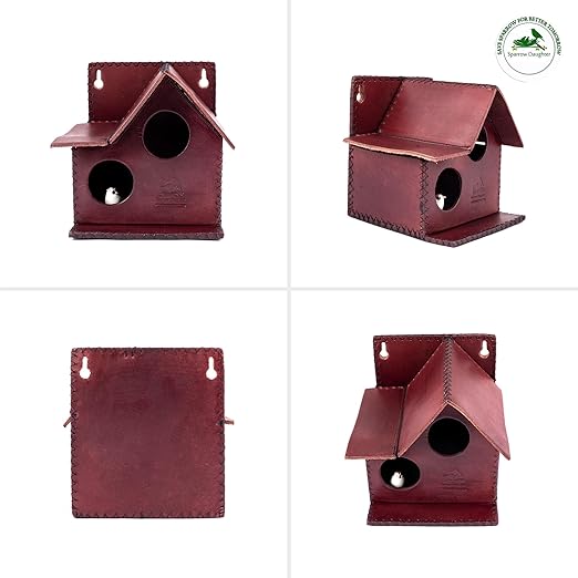 Sparrow Daughter Bird House – Original Leather, Hanging Nest Box for Balcony & Garden, Perfect for Sparrows, Lovebirds & Hummingbirds. Includes 50g Nesting Material Free!