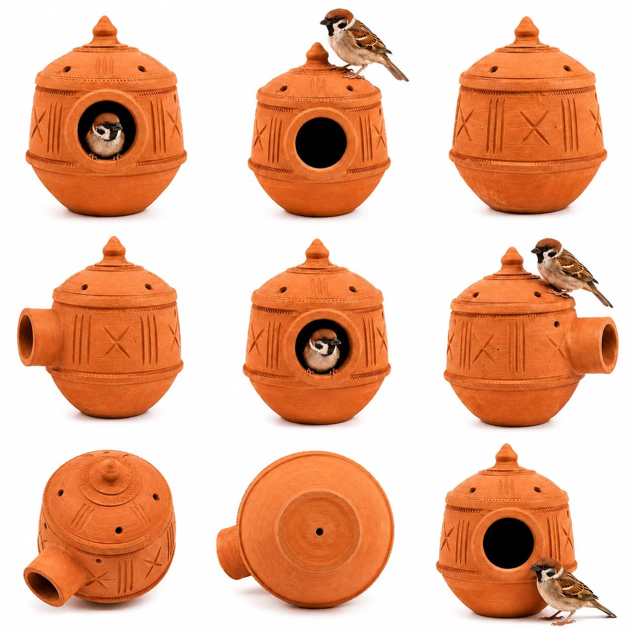 Handmade Mud Birdhouse | Terracotta Sparrow Nesting Box for Balcony Garden Terrace | 100% Natural Clay | Chidiya Ghar | Temperature Regulating Bird Nest | Eco Friendly Gift
