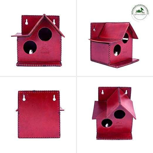 Sparrow Daughter Bird House – Original Leather, Hanging Nest Box for Balcony & Garden, Perfect for Sparrows, Lovebirds & Hummingbirds. Includes 50g Nesting Material Free!
