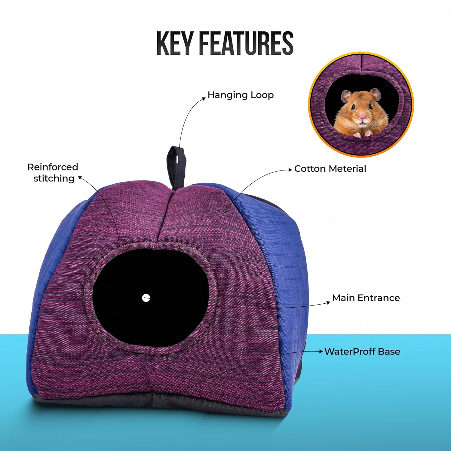 Handcrafted Cotton Hamster House with Cozy Mat, Cotton Pet Sleeping House/Small Animal cage for Hamsters, Chinchillas, Squirel & Suger Glider House Indoor/Outdoor use