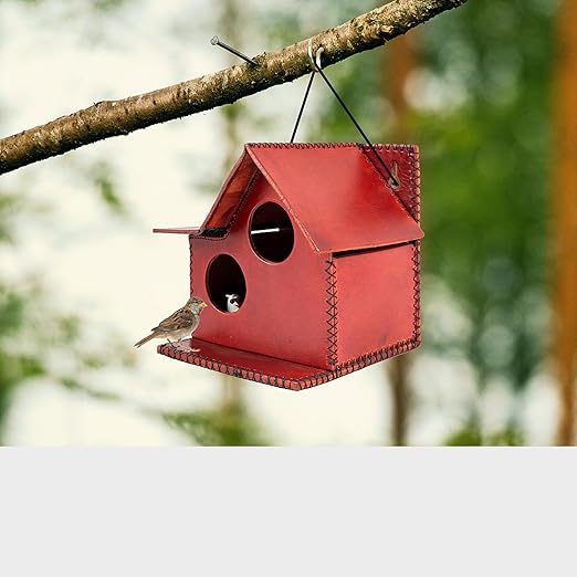 Sparrow Daughter Bird House – Original Leather, Hanging Nest Box for Balcony & Garden, Perfect for Sparrows, Lovebirds & Hummingbirds. Includes 50g Nesting Material Free!