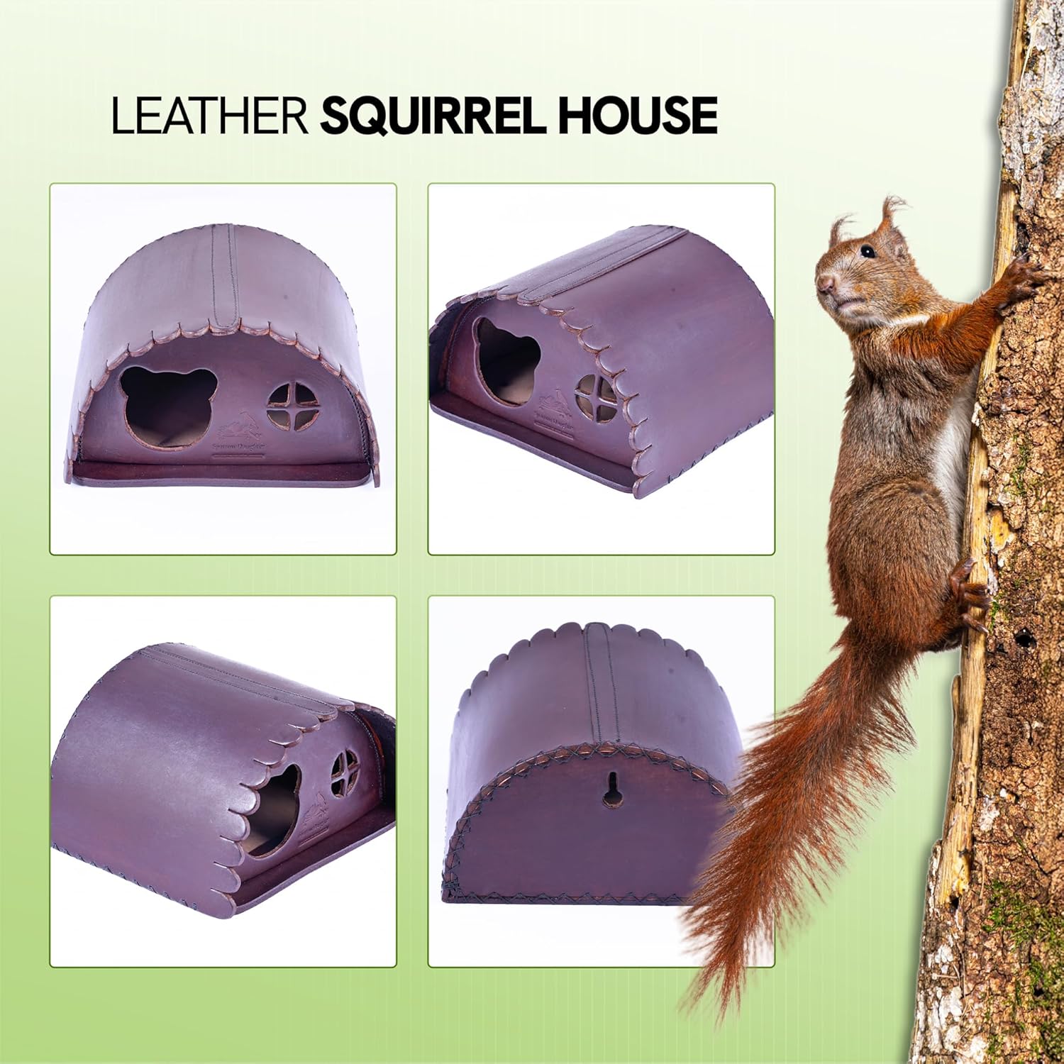 SparrowDaughter’s Leather Squirrel House for Outdoors, Garden, Backyard, Small Animals Habitat for Chinchilla,Suger Glider,mice,Hamster Squirrel with Poles, Squirrel Nest & Box