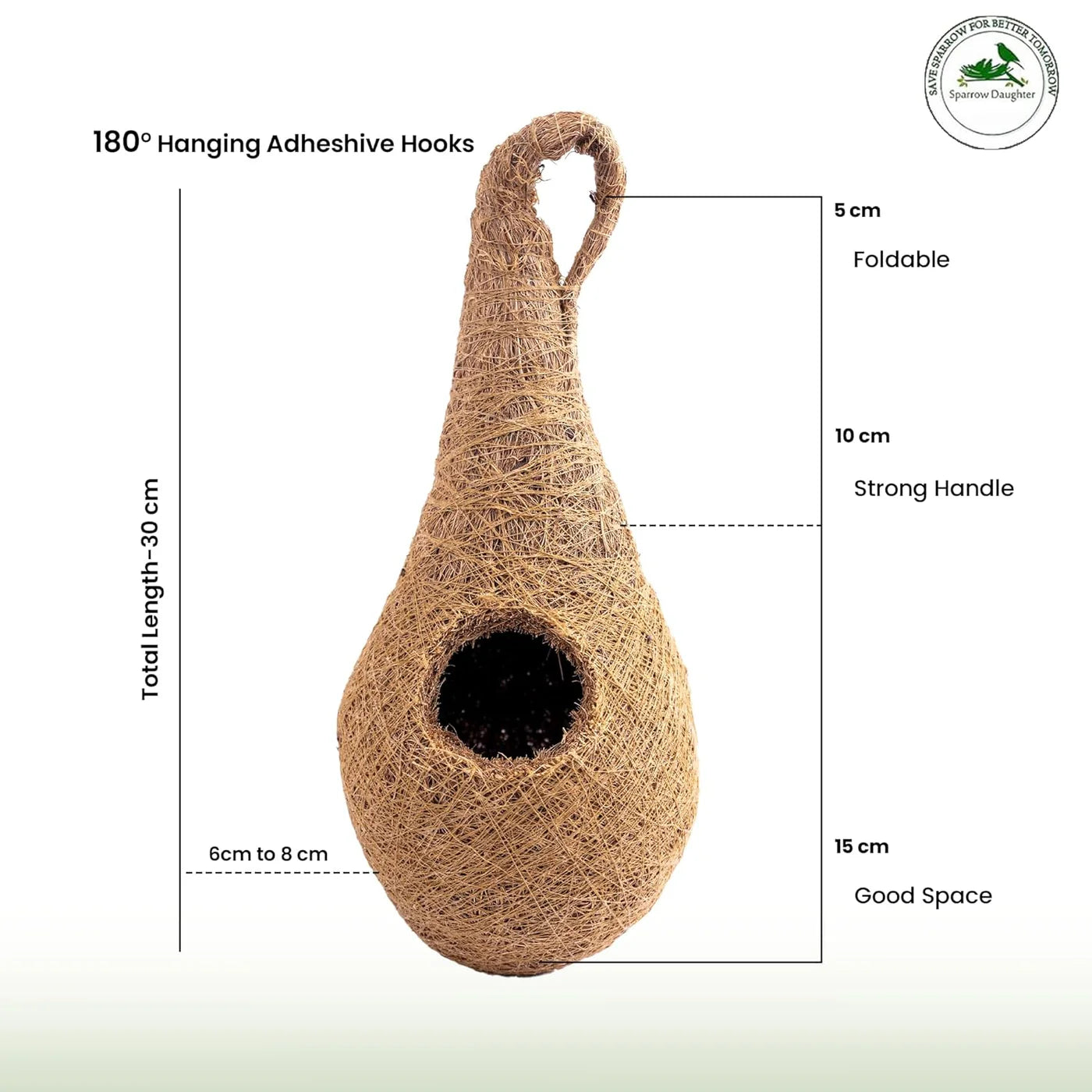 Handwoven Coir Bird Nest - Natural Hanging Birdhouse for Sparrows, Finches, Java Sparrows & Other Small Birds, Ideal for Gardens, Balconies & Trees