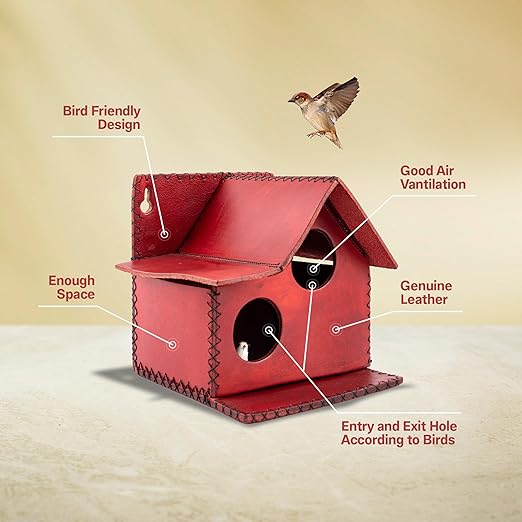 Sparrow Daughter Bird House – Original Leather, Hanging Nest Box for Balcony & Garden, Perfect for Sparrows, Lovebirds & Hummingbirds. Includes 50g Nesting Material Free!