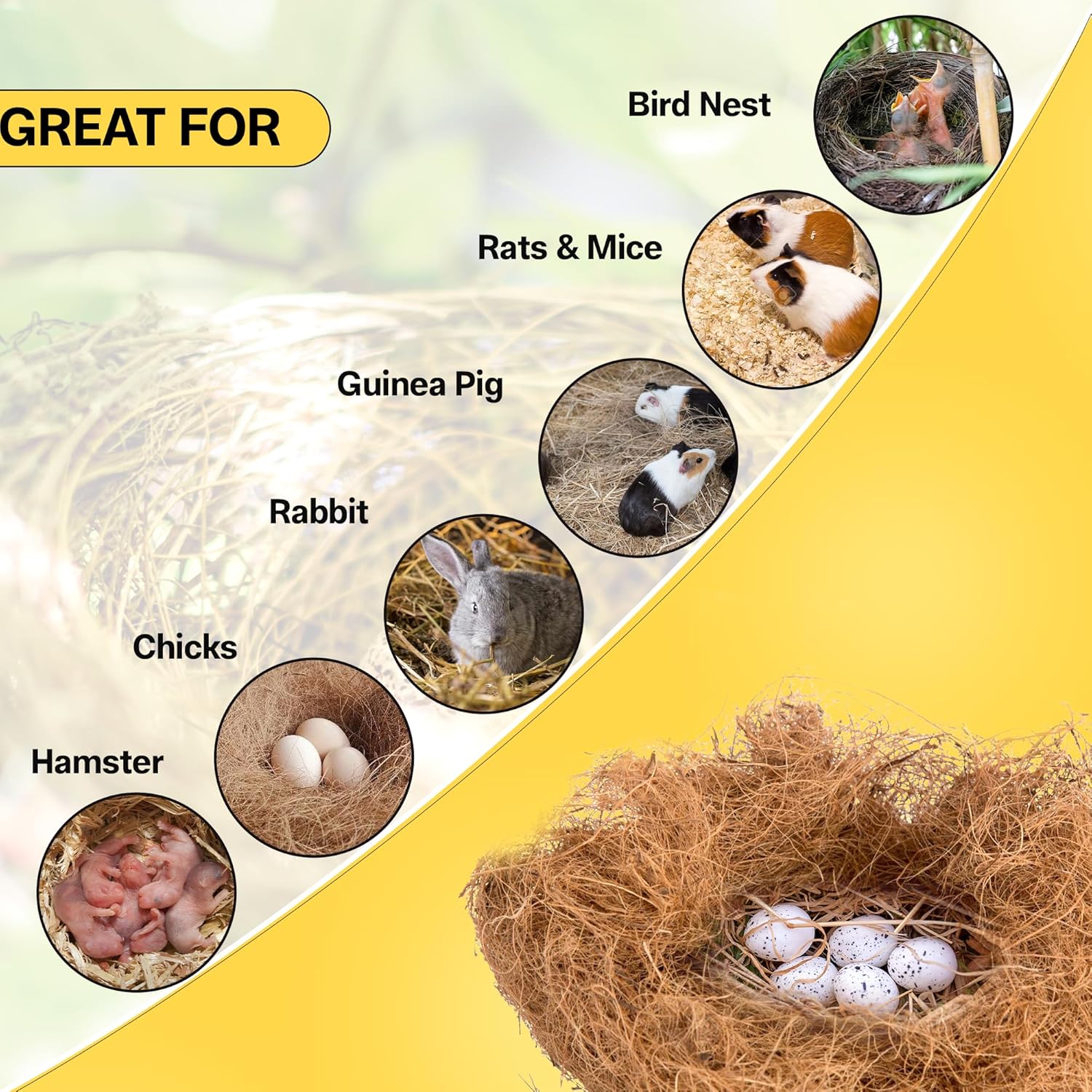 Sparrow Daughter Natural Coco Fiber Nesting Materials for Making 2 nests, for All Small Birds and Animals, Laying Eggs Breeding as Natural Bed