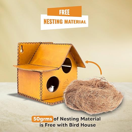 Sparrow Daughter Bird House – Original Leather, Hanging Nest Box for Balcony & Garden, Perfect for Sparrows, Lovebirds & Hummingbirds. Includes 50g Nesting Material Free!