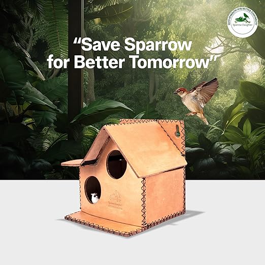 Sparrow Daughter Bird House – Original Leather, Hanging Nest Box for Balcony & Garden, Perfect for Sparrows, Lovebirds & Hummingbirds. Includes 50g Nesting Material Free!