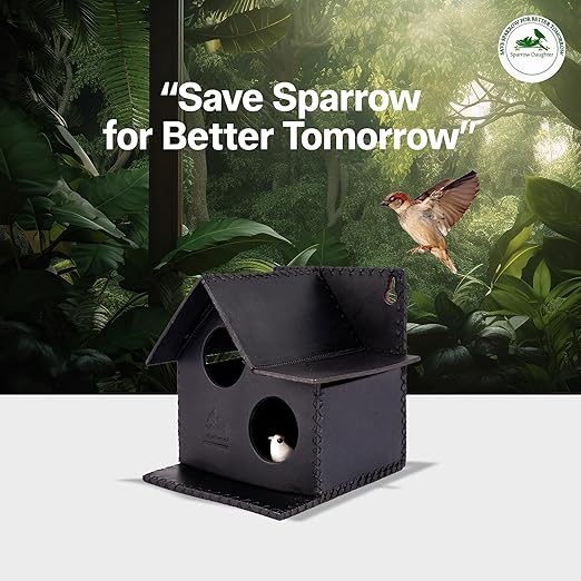 Sparrow Daughter Bird House – Original Leather, Hanging Nest Box for Balcony & Garden, Perfect for Sparrows, Lovebirds & Hummingbirds. Includes 50g Nesting Material Free!