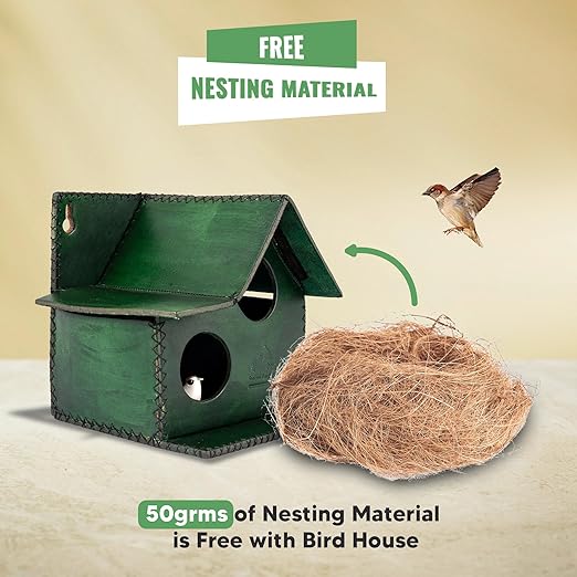 Sparrow Daughter Bird House – Original Leather, Hanging Nest Box for Balcony & Garden, Perfect for Sparrows, Lovebirds & Hummingbirds. Includes 50g Nesting Material Free!