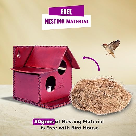Sparrow Daughter Bird House – Original Leather, Hanging Nest Box for Balcony & Garden, Perfect for Sparrows, Lovebirds & Hummingbirds. Includes 50g Nesting Material Free!