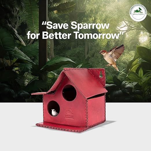 Sparrow Daughter Bird House – Original Leather, Hanging Nest Box for Balcony & Garden, Perfect for Sparrows, Lovebirds & Hummingbirds. Includes 50g Nesting Material Free!