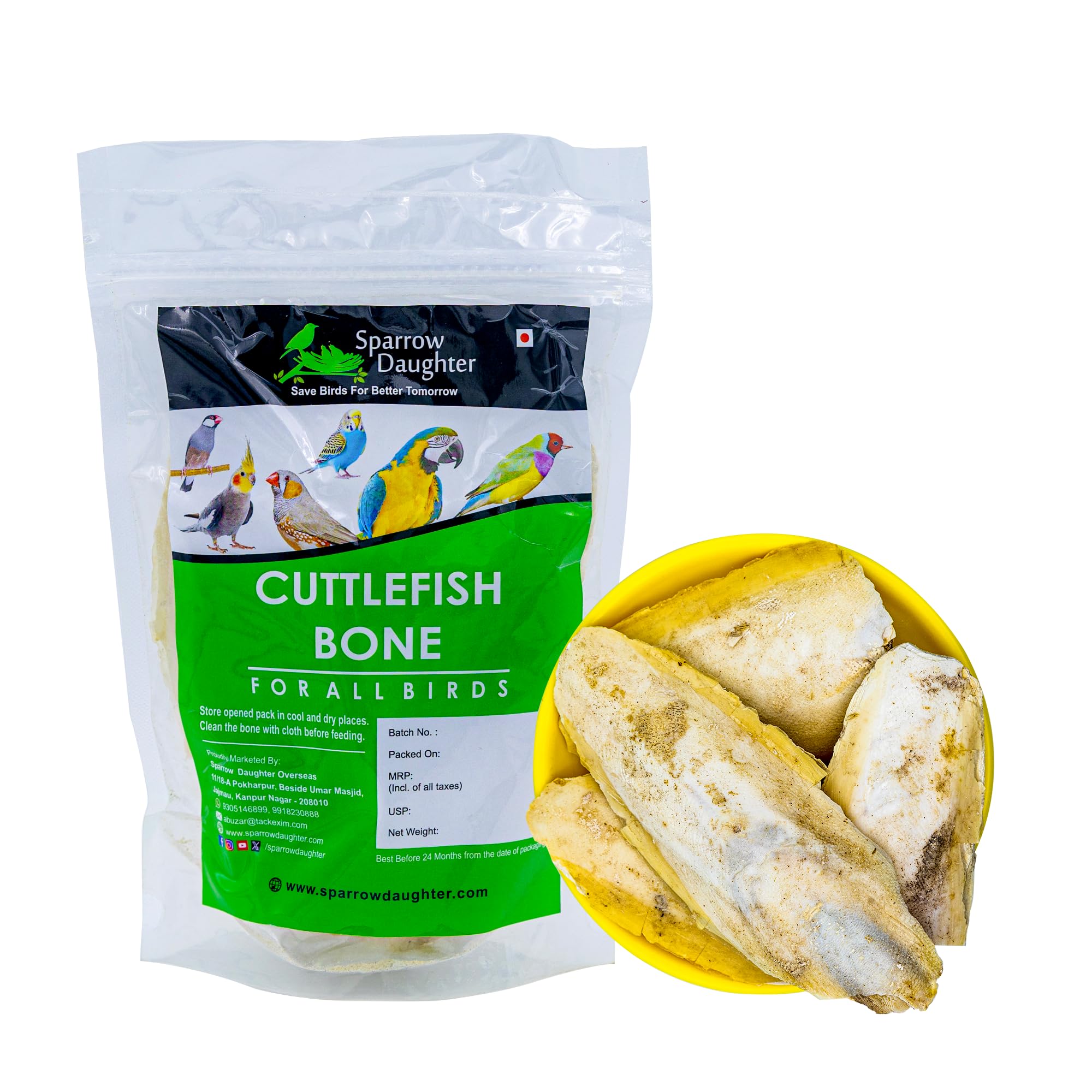 Sparrow Daughter Cuttlefish Bone for Birds, Bird Food with high Calcium for Finches, Budgies, Conures, Lovebirds, Cockatiels, African Grey, Macaws, Parakeets & Parrots, 100 Grams