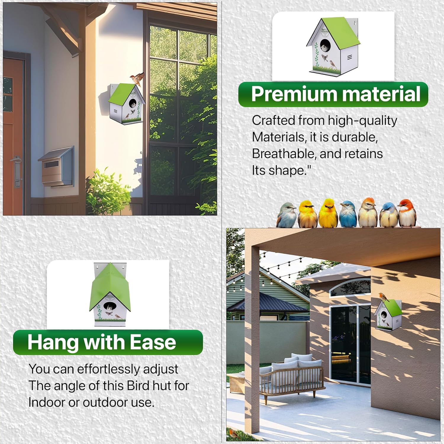 Sparrow daughter MDF Printed Bird House nest for Balcony & Garden Hanging Made with Russian Wood Designed for Love Birds, Sparrow, Hummingbird, Kingfisher (Light Green Color)