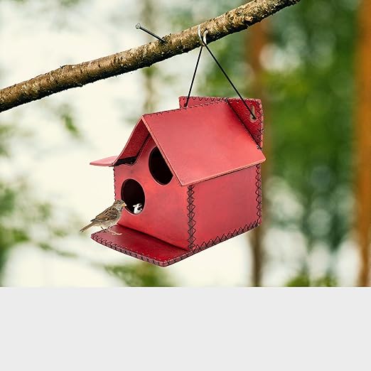 Sparrow Daughter Bird House – Original Leather, Hanging Nest Box for Balcony & Garden, Perfect for Sparrows, Lovebirds & Hummingbirds. Includes 50g Nesting Material Free!