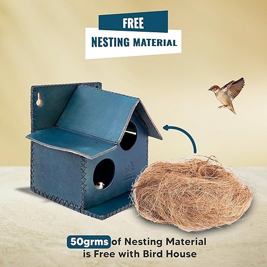 Sparrow Daughter Bird House – Original Leather, Hanging Nest Box for Balcony & Garden, Perfect for Sparrows, Lovebirds & Hummingbirds. Includes 50g Nesting Material Free!