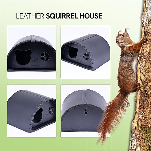 SparrowDaughter’s Leather Squirrel House for Outdoors, Garden, Backyard, Small Animals Habitat for Chinchilla,Suger Glider,mice,Hamster Squirrel with Poles, Squirrel Nest & Box